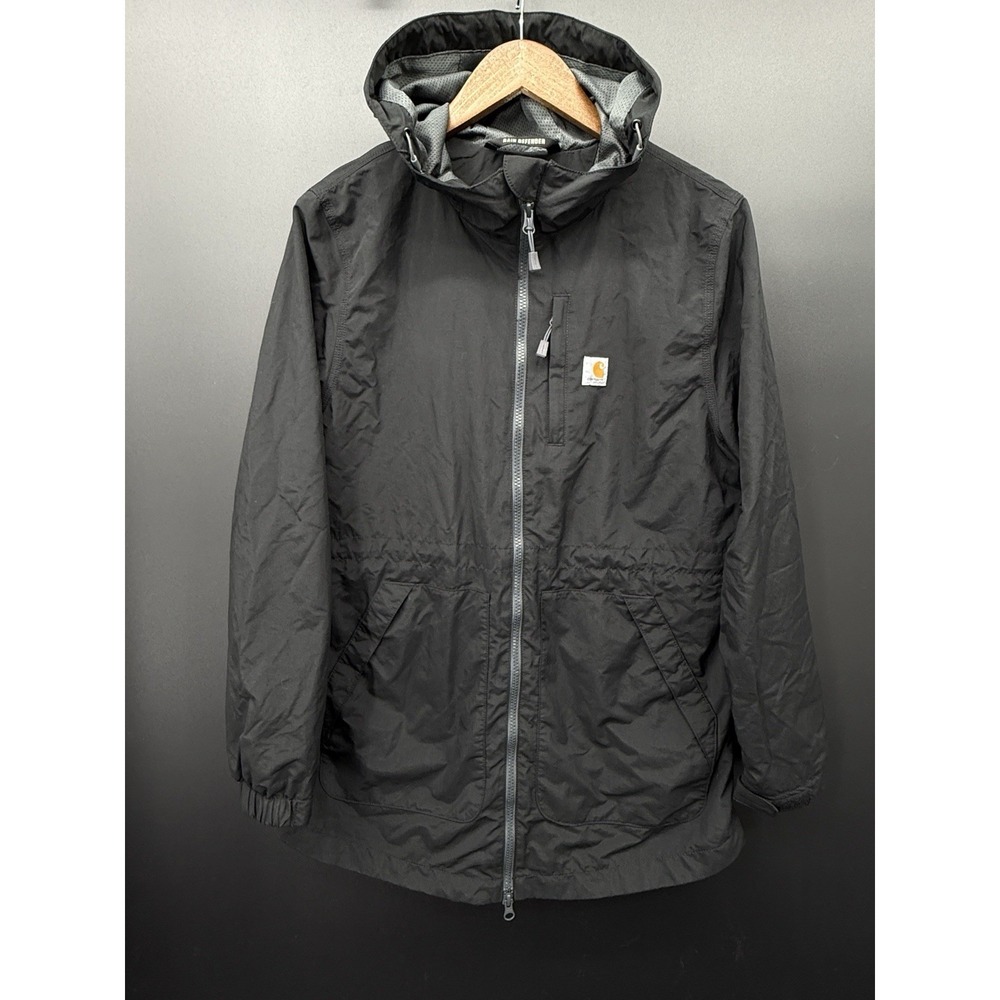 Carhartt Women's Medium Rain Zip Hooded Windbreaker Jacket Black Rain Defender
